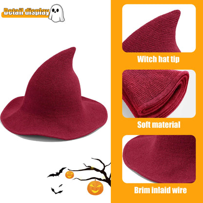 Halloween Witch Hat for Women Wide Brim Foldable Halloween Wool Hats for Party Cosplay Costume Accessory Red