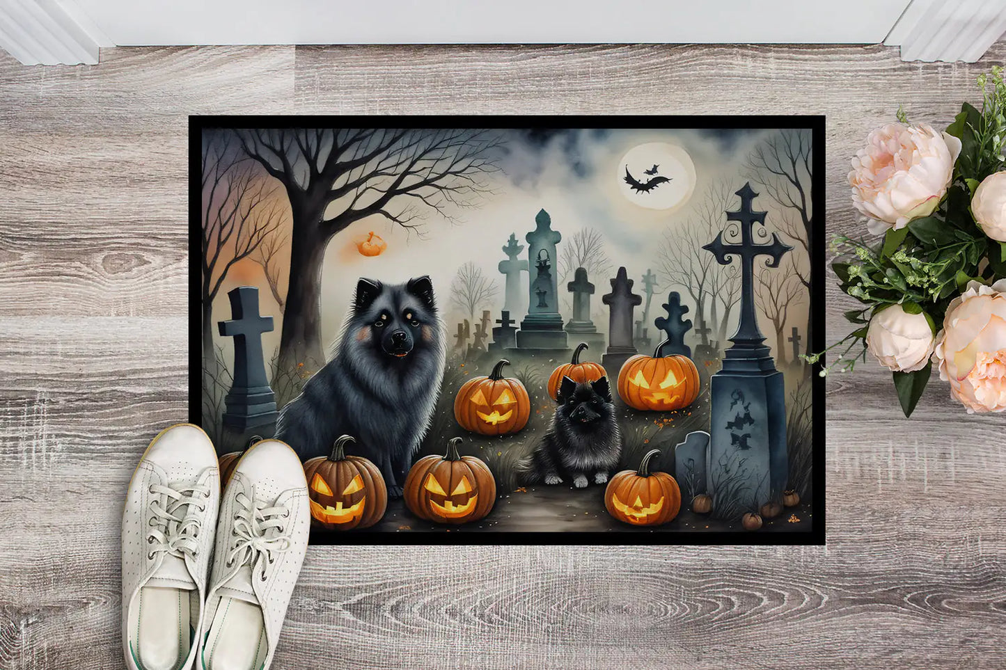 Keeshond Spooky Halloween Doormat