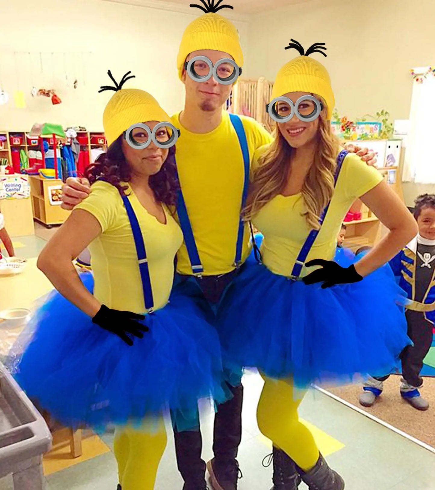 Halloween Costume for Adult Women,Goggles/Yellow Beanie/Blue Dress/Suspenders/Gloves Halloween Costume Accessories