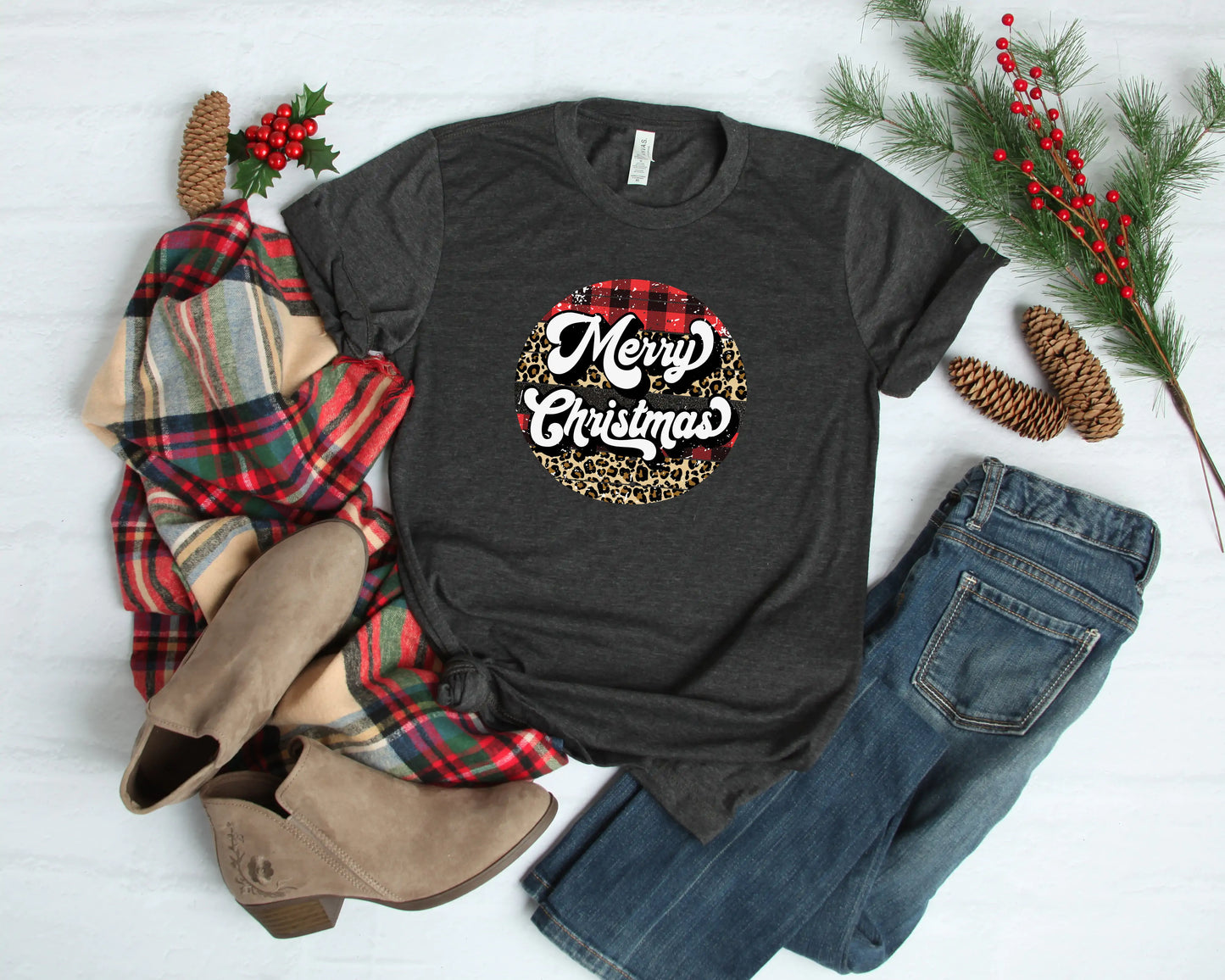 Retro Merry Christmas Shirt, Buffalo Plaid Christmas Shirt