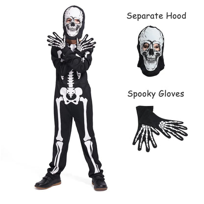 Sincere Party Kids Skeleton Costume Glow in the Dark Skeletons Halloween Skeleton Costumes for Boys and Girls 7-9years White Gid Skeleton