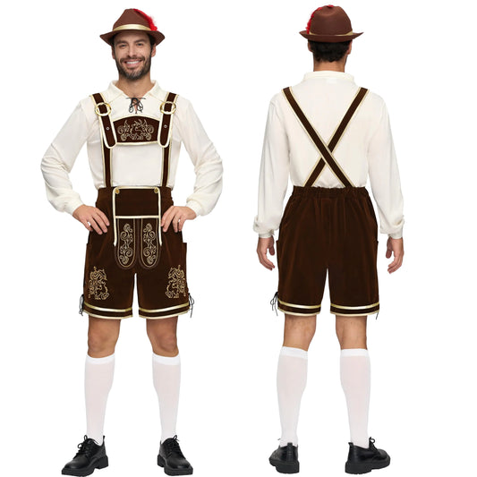 Spooktacular Creations Men’s German Bavarian Oktoberfest Costume Set, Beer Costume Hat for Adults Halloween and Beer Festival Dark Brown X-Large