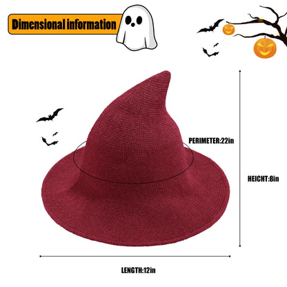 Halloween Witch Hat for Women Wide Brim Foldable Halloween Wool Hats for Party Cosplay Costume Accessory Red