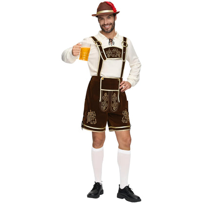 Spooktacular Creations Men’s German Bavarian Oktoberfest Costume Set, Beer Costume Hat for Adults Halloween and Beer Festival Dark Brown X-Large