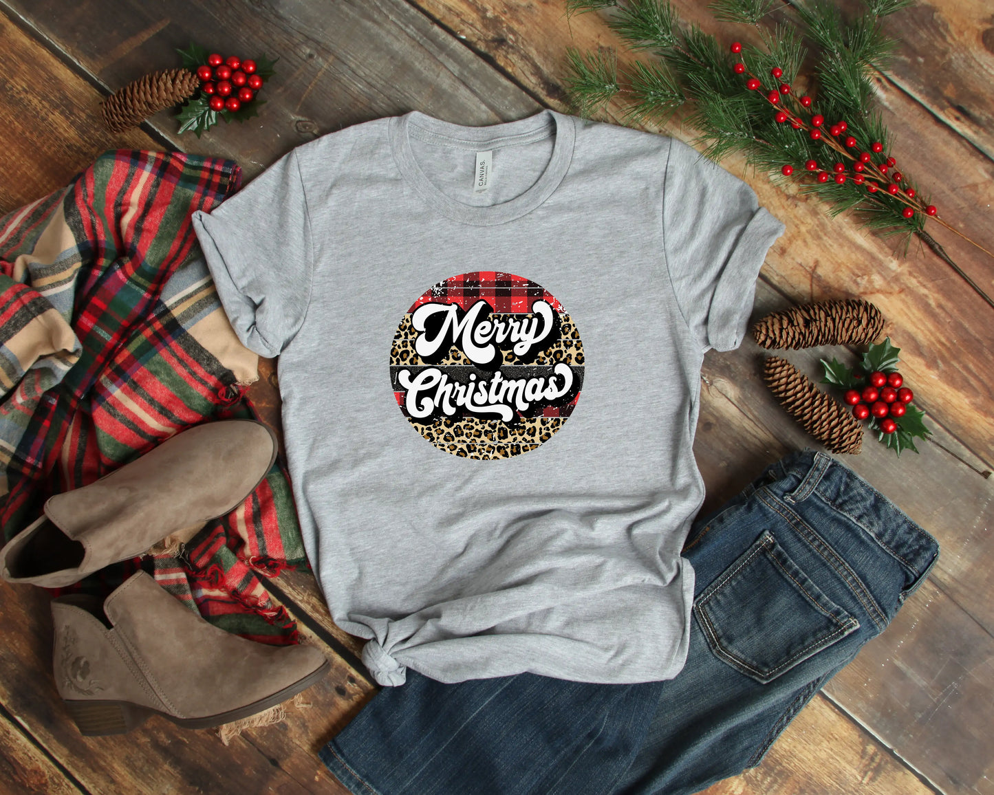 Retro Merry Christmas Shirt, Buffalo Plaid Christmas Shirt