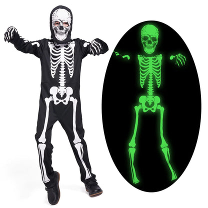 Sincere Party Kids Skeleton Costume Glow in the Dark Skeletons Halloween Skeleton Costumes for Boys and Girls 7-9years White Gid Skeleton