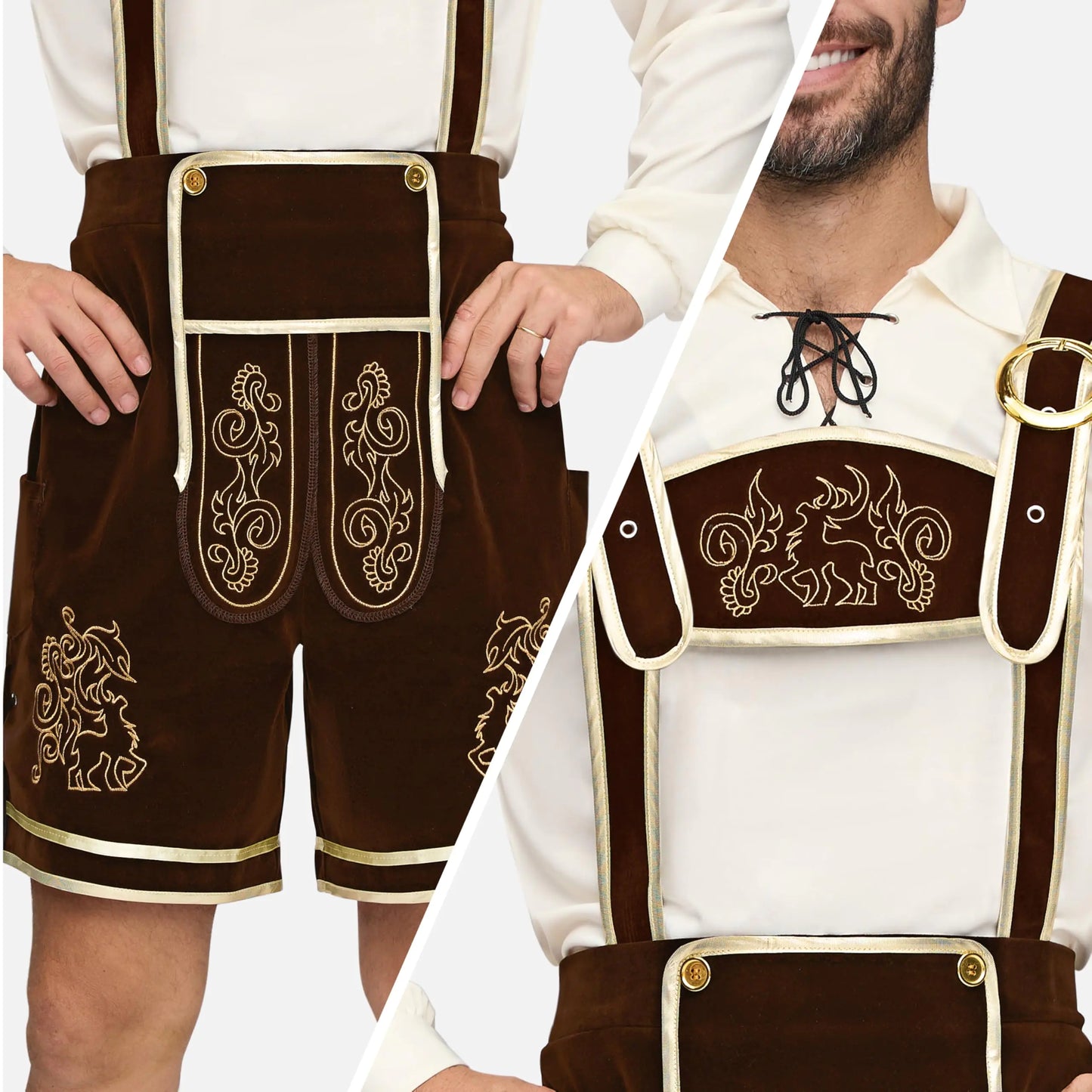 Spooktacular Creations Men’s German Bavarian Oktoberfest Costume Set, Beer Costume Hat for Adults Halloween and Beer Festival Dark Brown X-Large